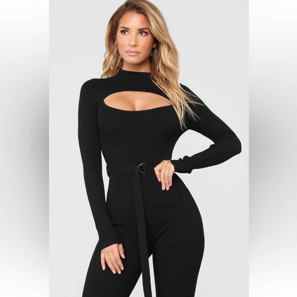 Top Secret Ribbed Black Jumpsuit